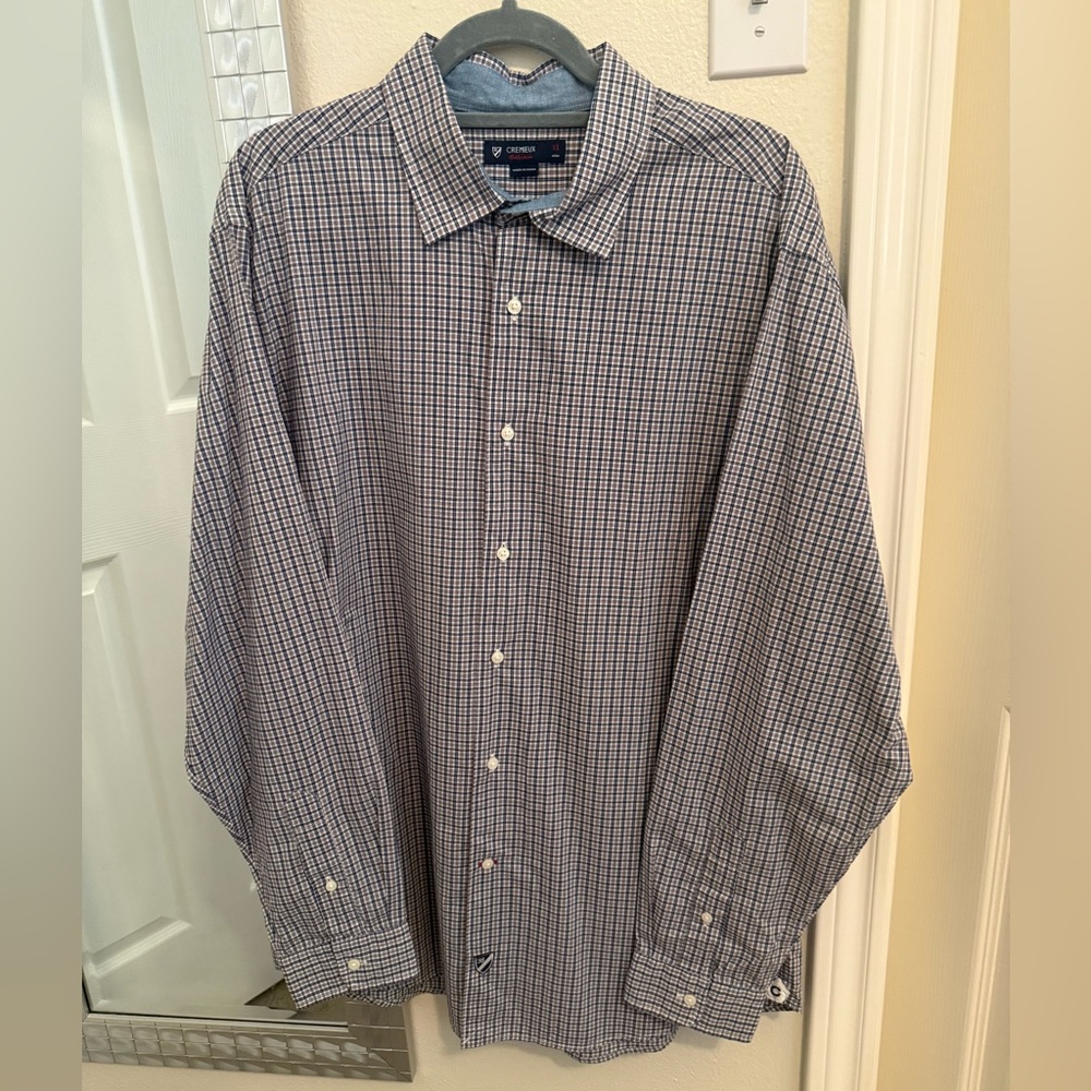 Daniel Cremieux Men's Navy and White Small Check Dress Shirt - XL